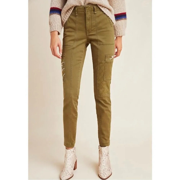 NEW Anthropologie Austen Embroidered Utility Pants - Picture 1 of 13